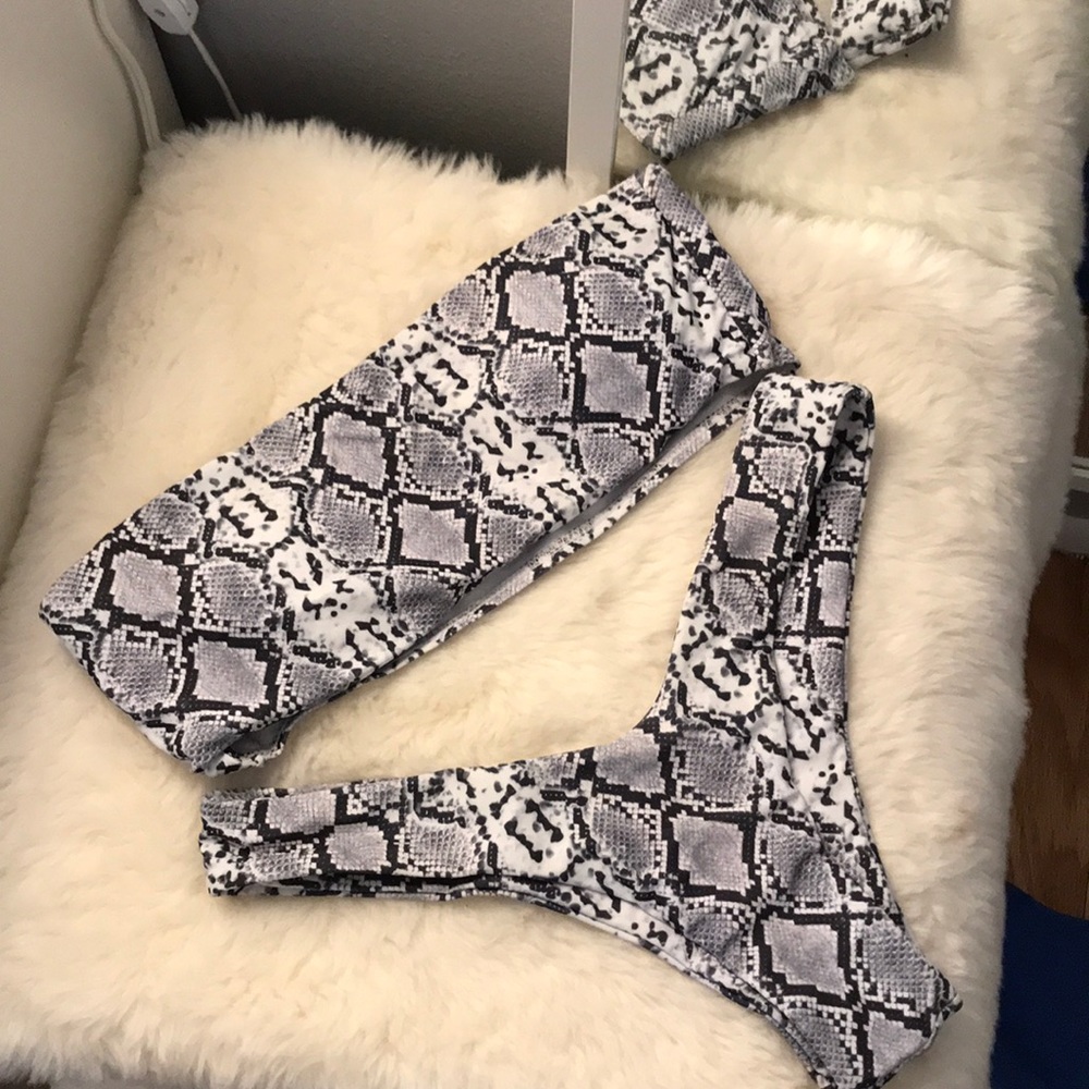 snakeskin bandeau bikini set